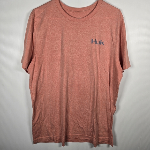 Huk Mens Heathered Coral Cotton Poly Short Sleeve T-Shirt Fish Emblem Size XL - Picture 1 of 9